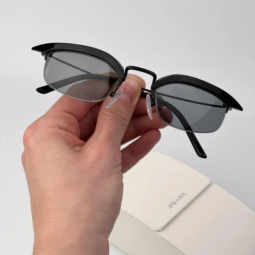 Prada PRB50S Rectangle Sunglasses – Black Frame Grey Lenses | Model 1AB3C2 - Picture 1 of 13